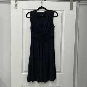 Charcoal grey, almost black drape front dress